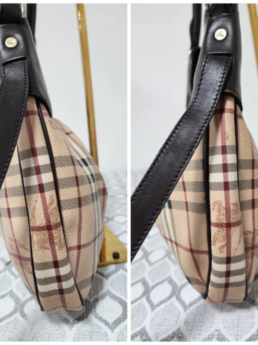 Authentic BURBERRY Haymarket Check Small Brooklyn Hobo Brown/Beige
